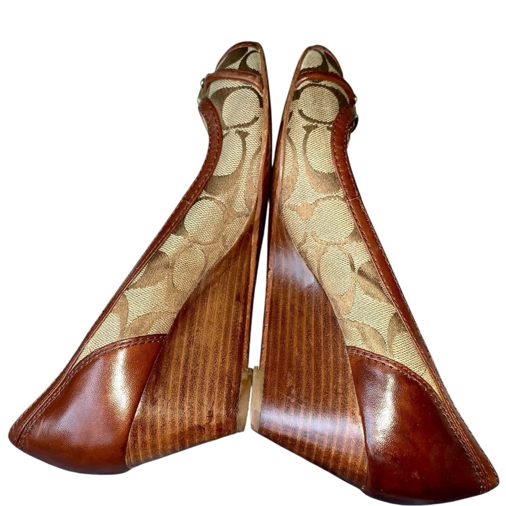 Coach Stella Jacquard Signature Leather Wedge Peep Toe Shoes - Picture 5 of 15